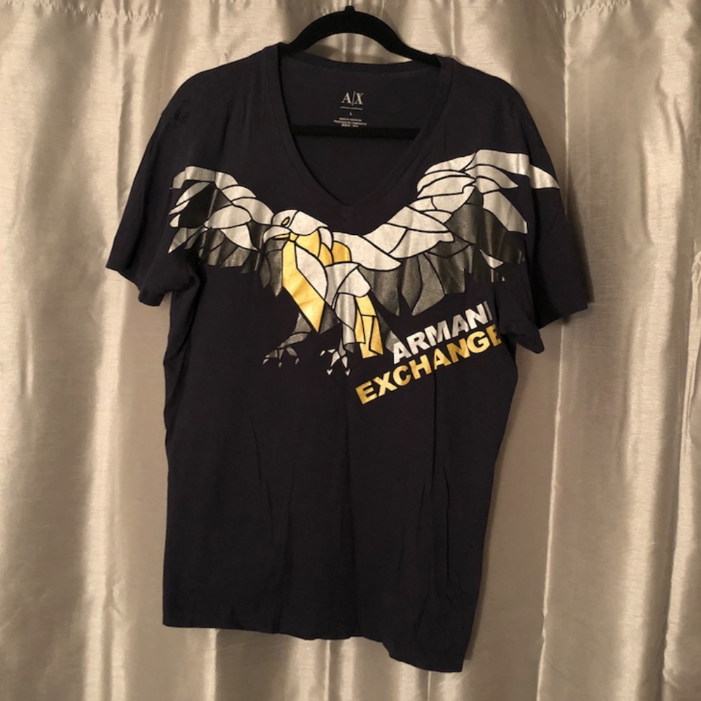 Armani Exchange Metallic Bird V-Neck, Black, Large